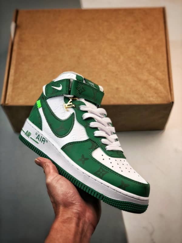 Air Force 1 Mid By You LV Branco e Verde Estampado