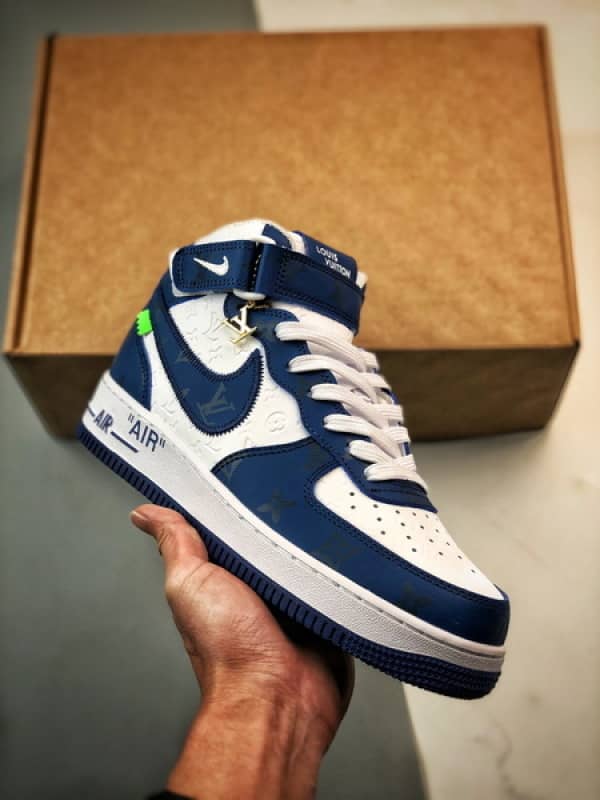 Air Force 1 Mid By You LV Branco e Azul Estampado
