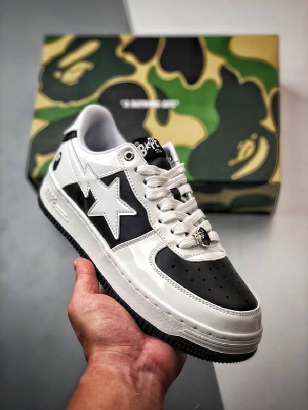 Bape x Air Force 1 Sta Low Preto e Branco Patente