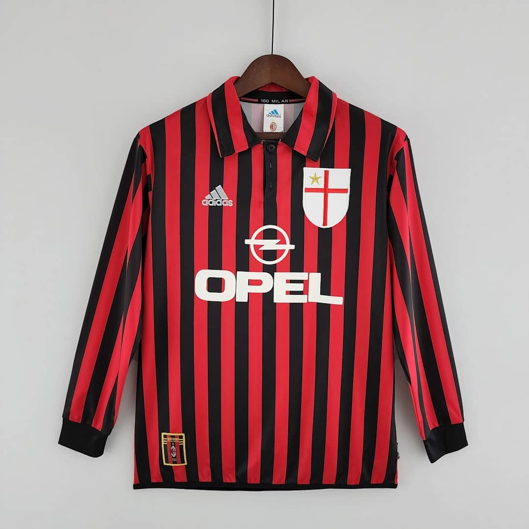 Camisola Principal do AC Milan 1999/2000 (Retro, Manga Longa)