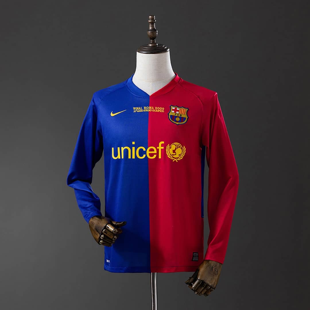 Camisola Principal do FC Barcelona 2008/2009 Champions League (Retro, Manga Longa)