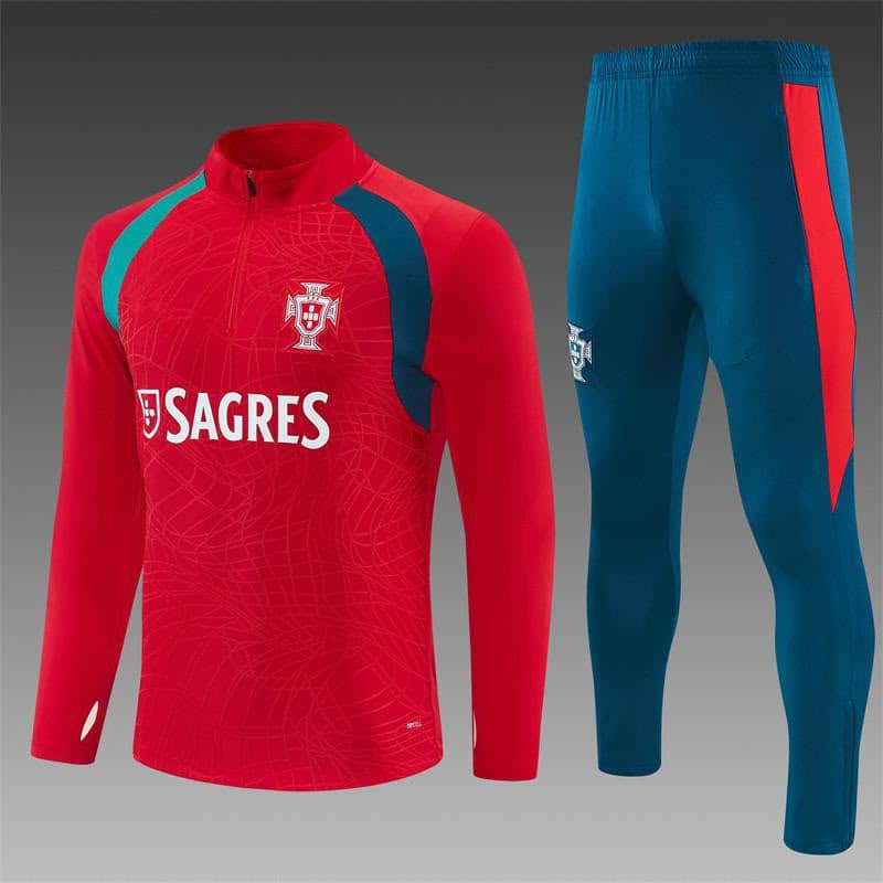 Fato de Treino Seleção Portugal 2026 Vermelho e Azul Meio Fecho