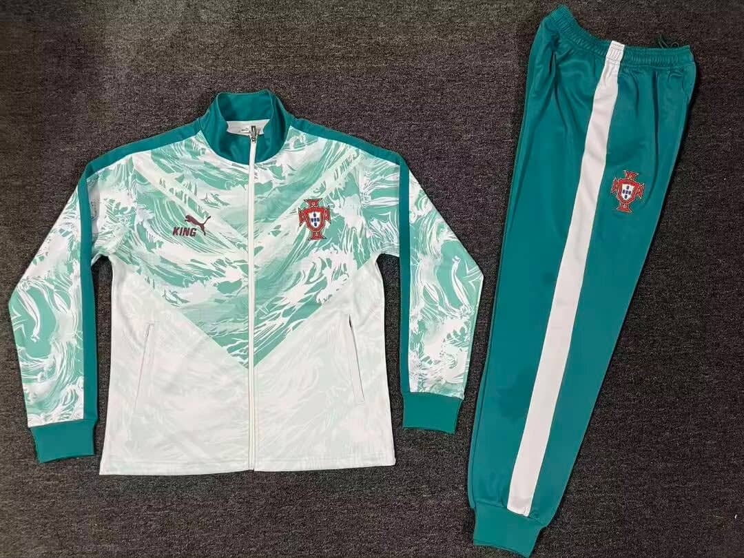 Fato de Treino Seleção Portugal 2026 Branco e Verde Padrão Fecho Completo