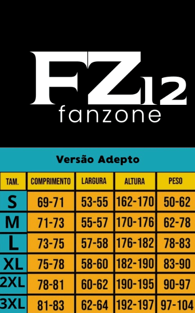 Tabela de medidas versão adepto