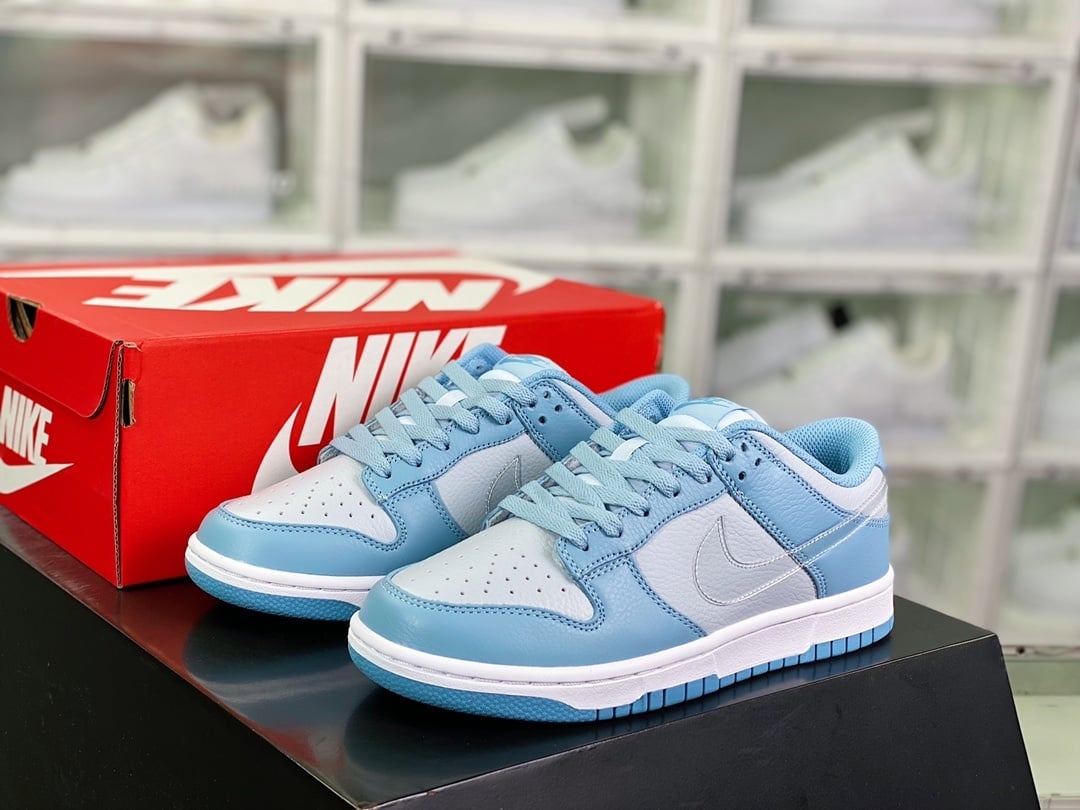 NK Dunk Low Azul Dourado Gelo Cinza com Swoosh Transparente
