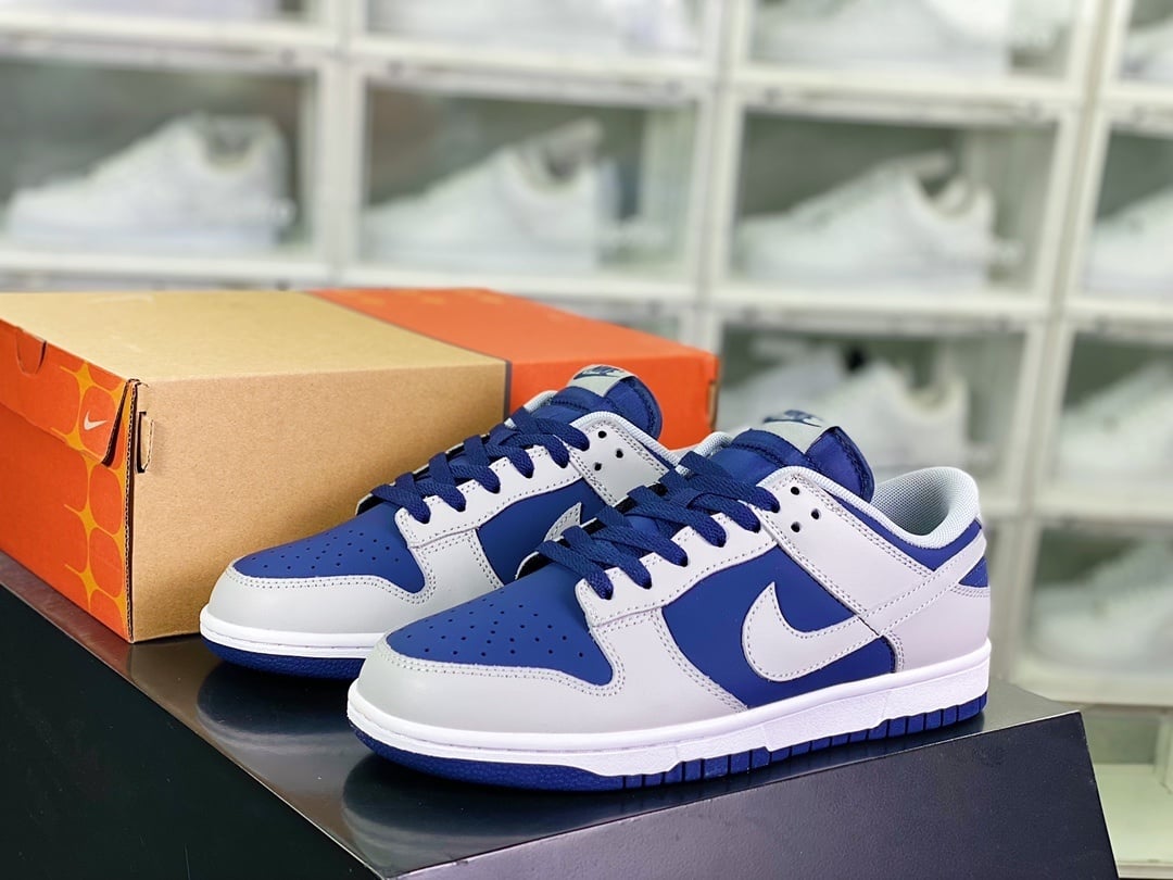 NK Dunk Low Patchwork Cinza Fumaça e Azul Marinho
