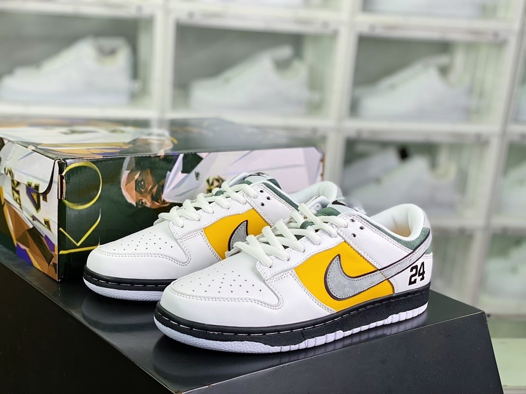 NK Dunk Low Branco Amarelo Verde Cinzento