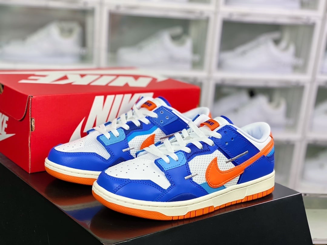 NK Dunk Low Patchwork Azul Laranja Branco
