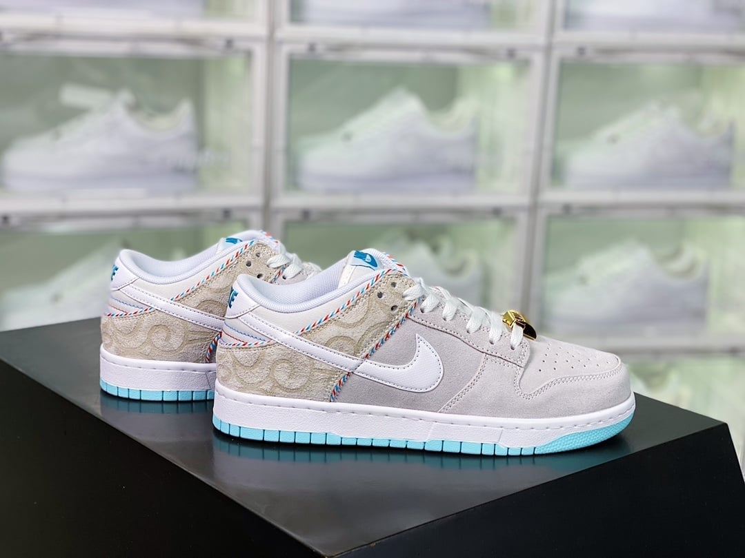 NK Dunk Low Cinza, Marrom e Azul Barbershop