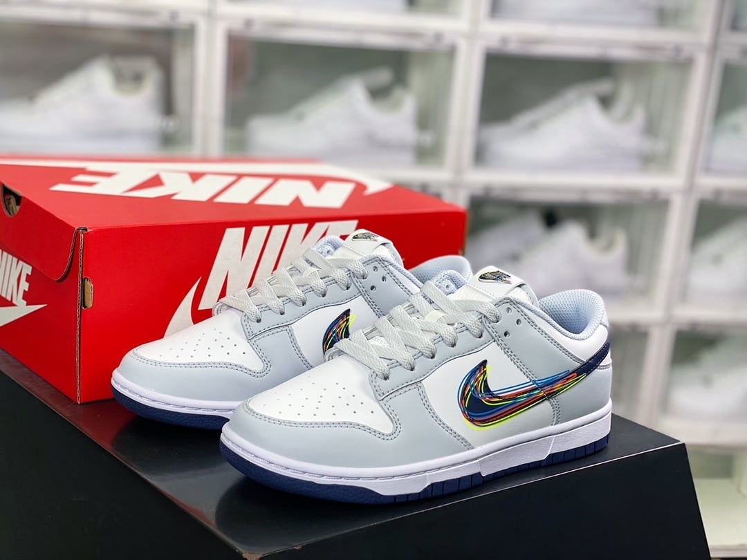 NK Dunk Low Cinzento Branco Arco-Íris 3D