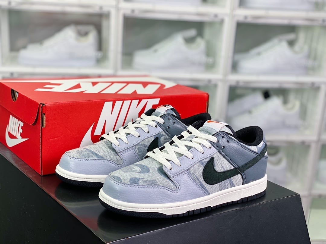 NK Dunk Low Cinza Branco Preto Padrão