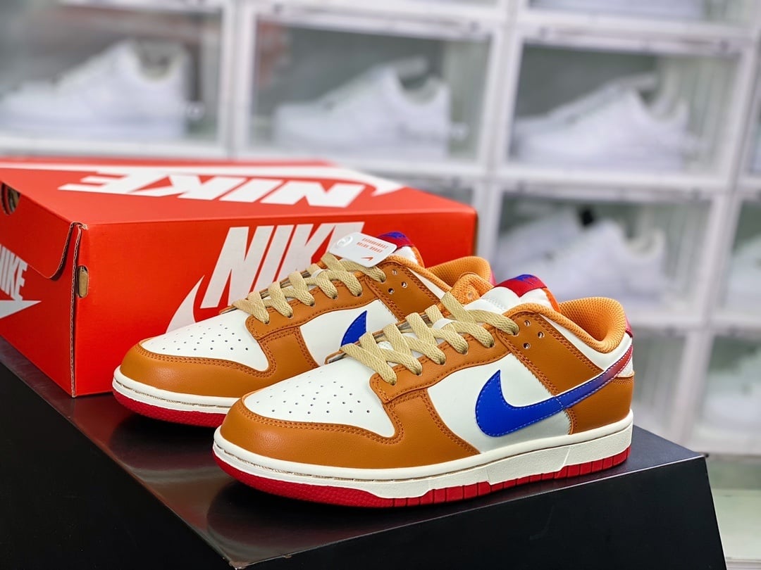 NK Dunk Low Branco Laranja Azul