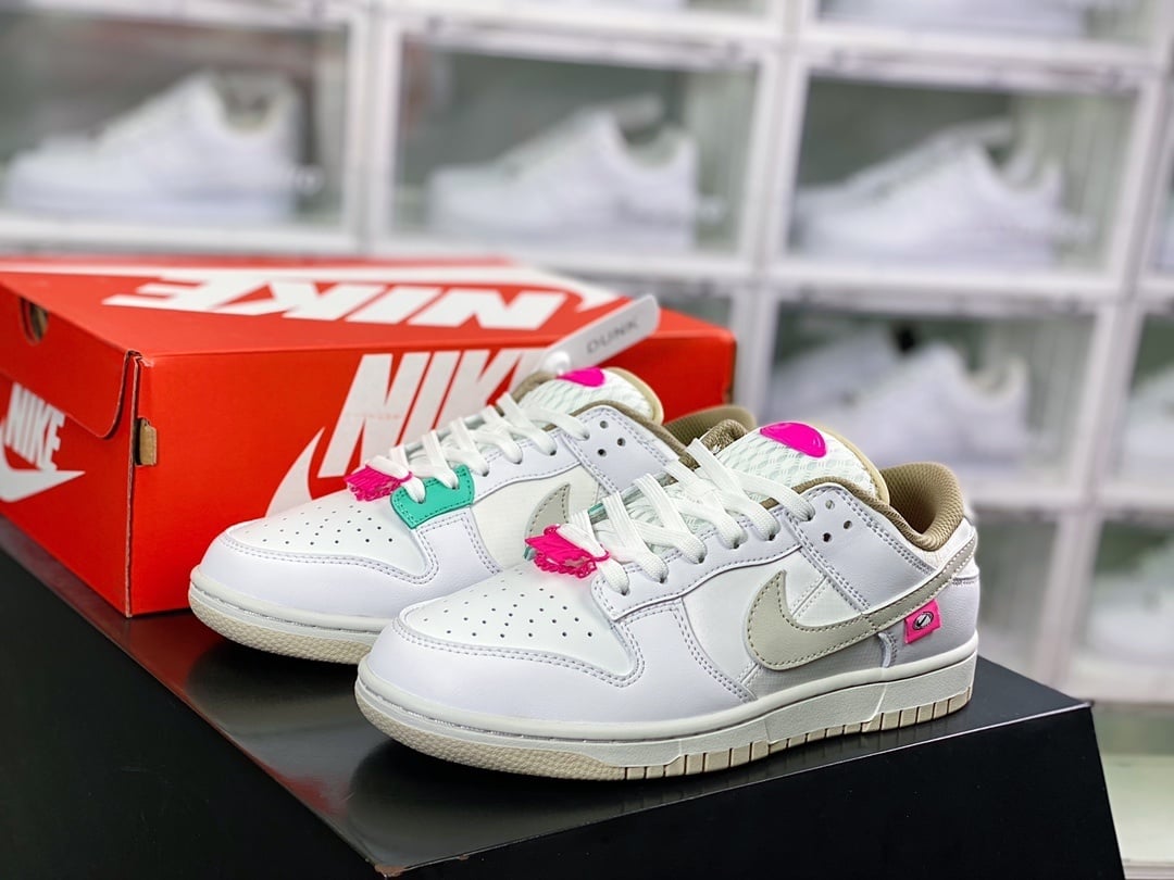 NK Dunk Low Branco Cinzento Rosa