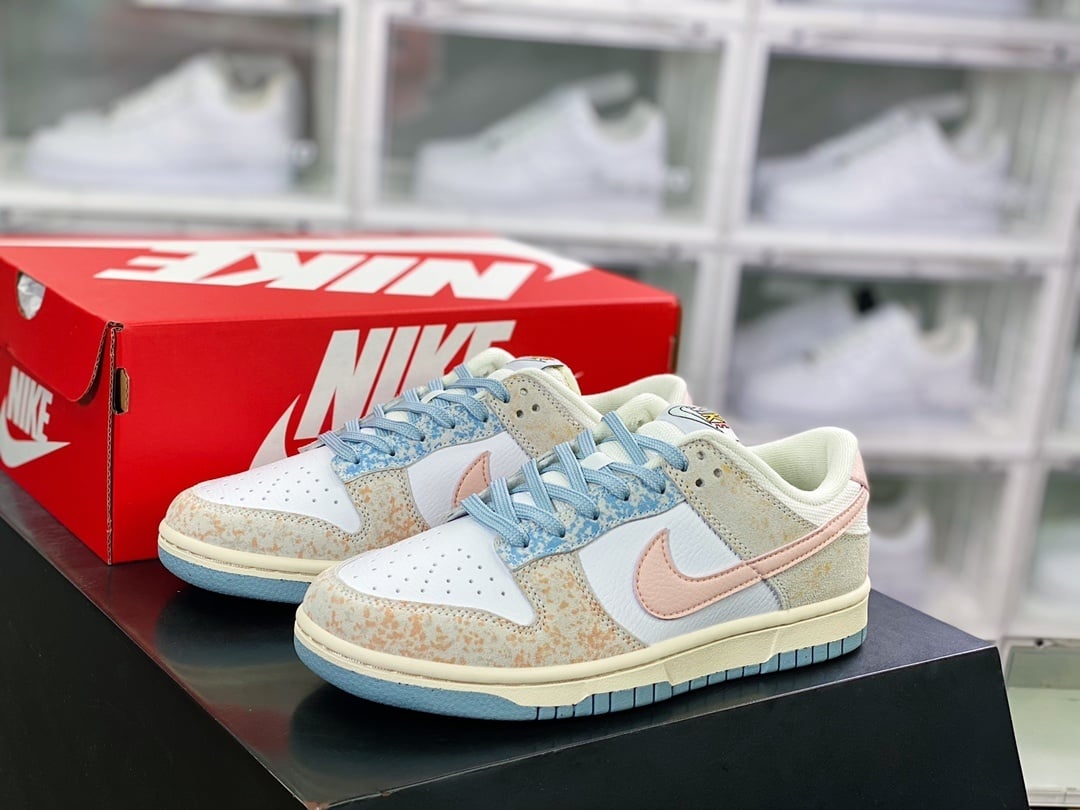 NK Dunk Low Cinzento Branco Azul Salpicado