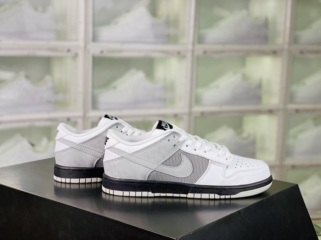NK Dunk Low Branco, Cinza e Preto