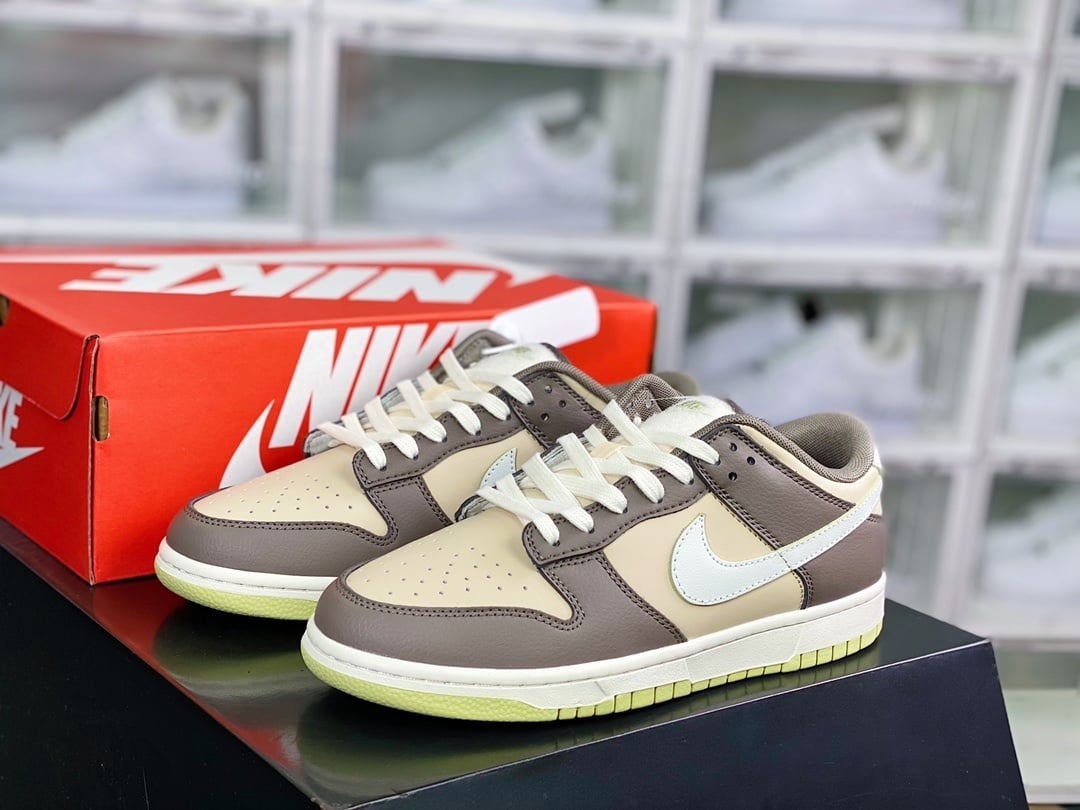 NK Dunk Low Couro Verde Oliva Cinza Creme