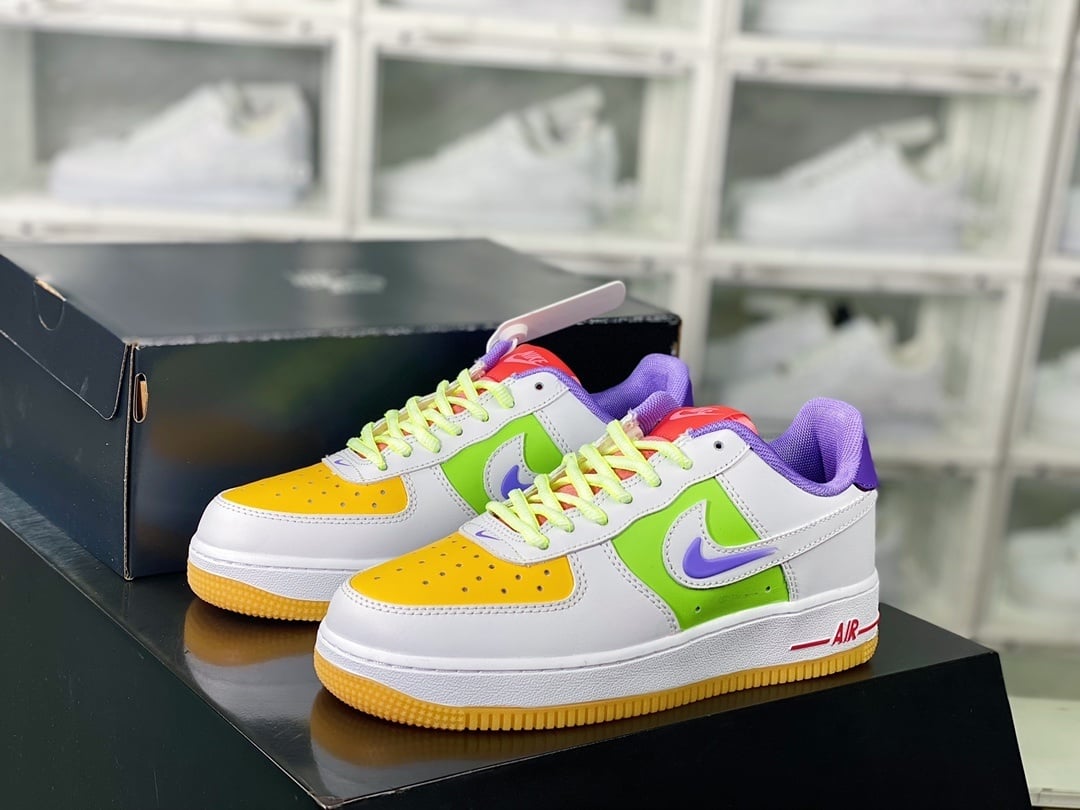 Nike Leather Branco Verde e Laranja Colorido