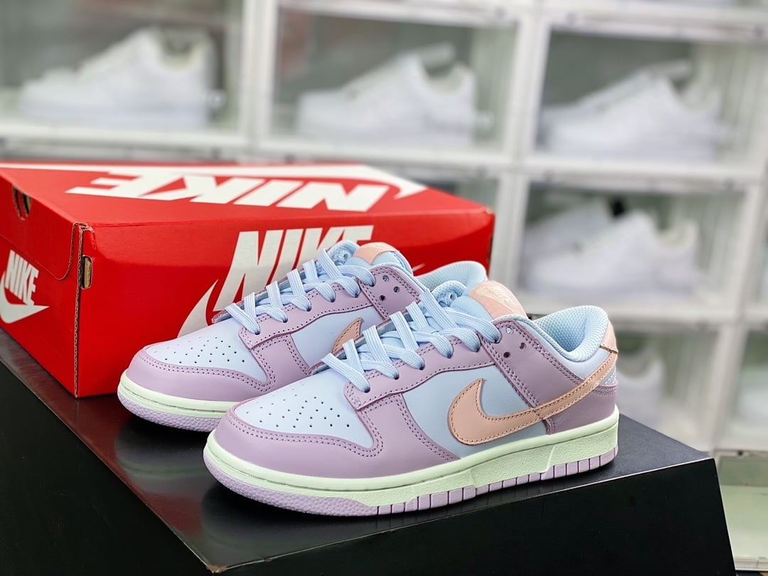 NK Dunk Low Couro Azul Roxo Rosa