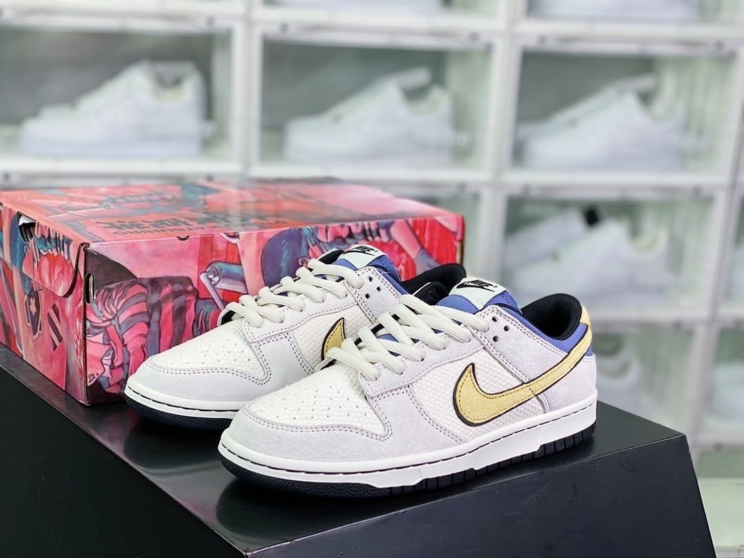 NK Dunk Low Cinza Denim Azul Amarelo