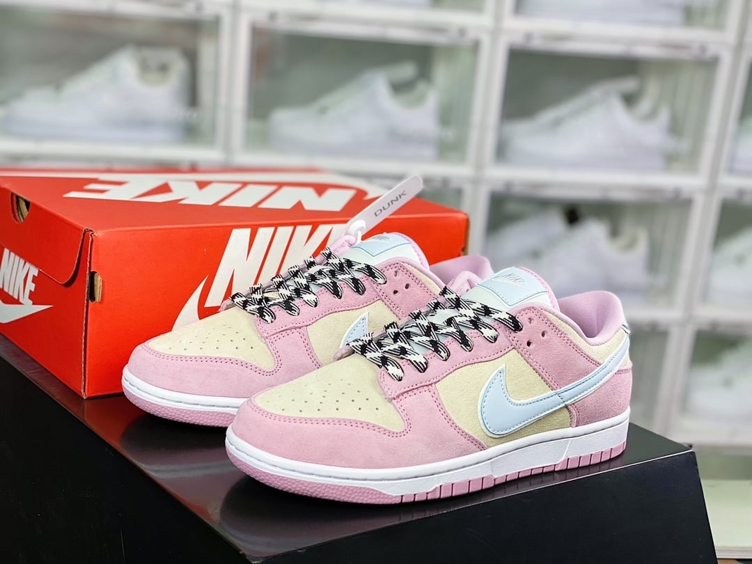 NK Dunk Low Camurça Rosa Claro e Azul