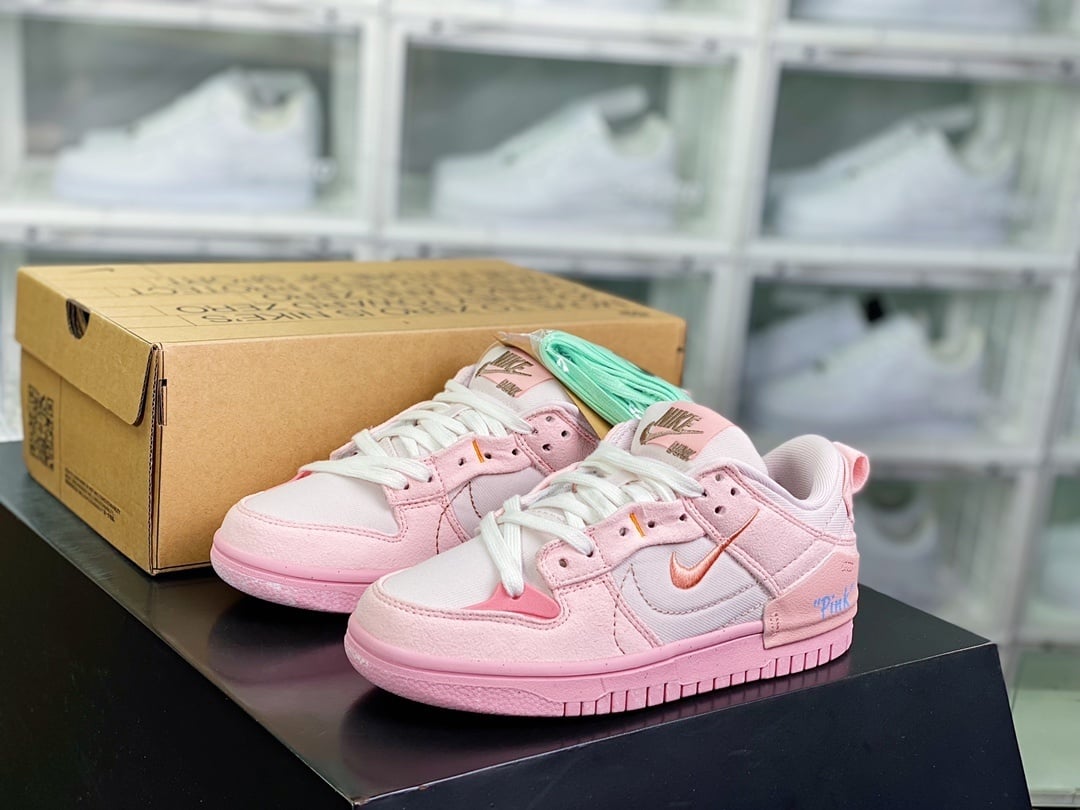 NK Dunk Low Desconstruído Rosa Duplo Swoosh