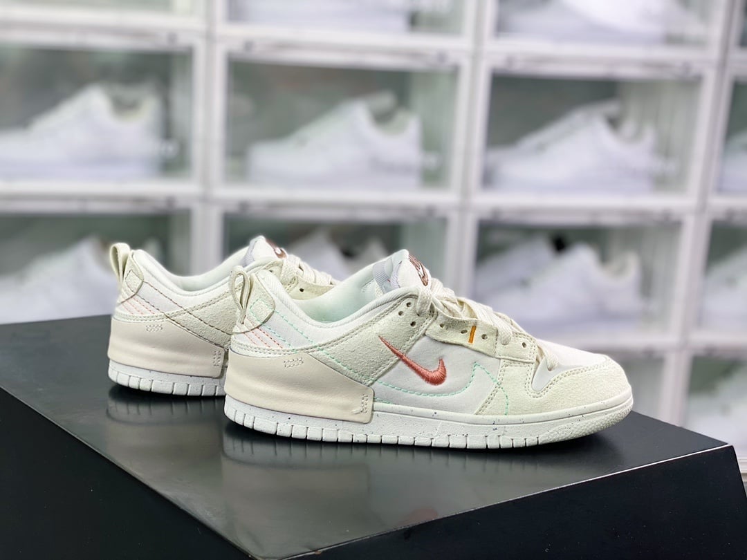 NK Dunk Low Deconstruído Off-White e Rosa Duplo Swoosh