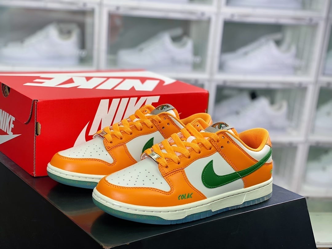 NK Dunk Low Couro Laranja Branco Verde