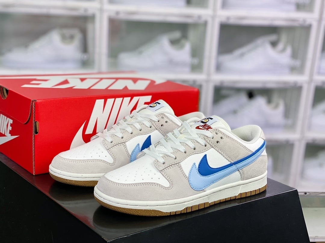 NK Dunk Low Camurça Cinza Azul Duplo Gancho