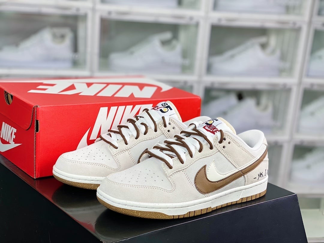 NK Dunk Low Camurça Branco Cinza Marrom Duplo Gancho