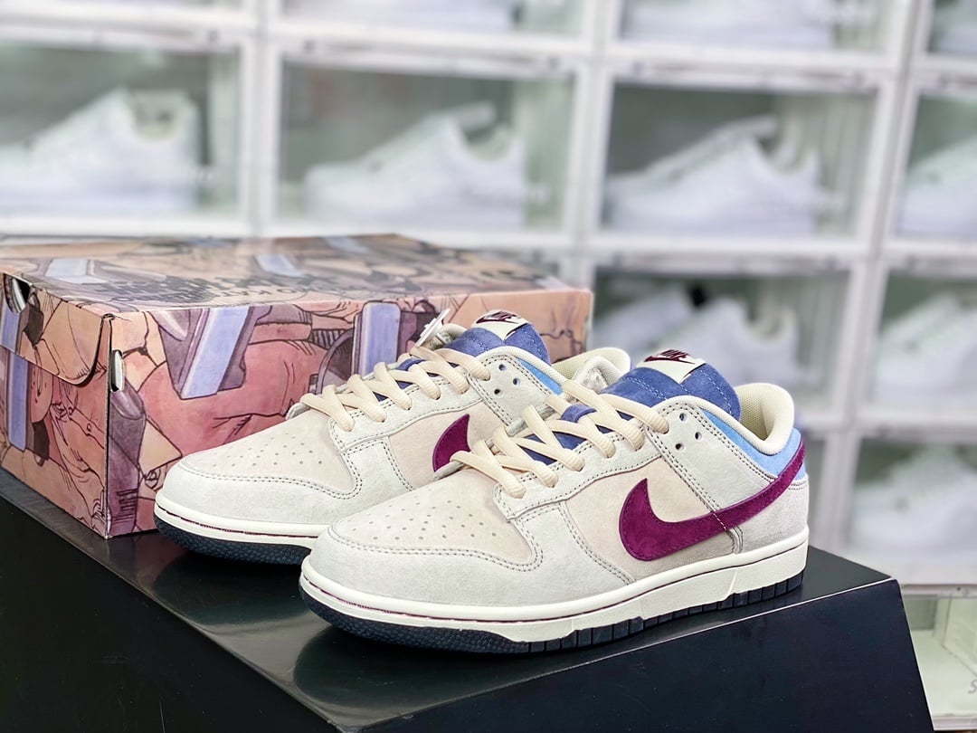 NK Dunk Low Camurça Cinza Neblina Azul Claro Vinho