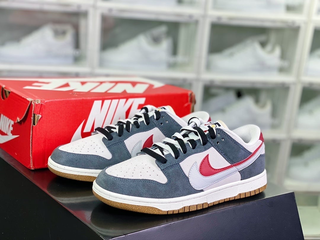 NK Dunk Low Camurça Preto, Cinza e Vermelho Duplo Gancho
