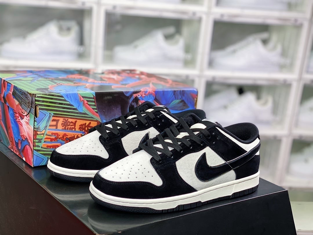 NK Dunk Low Camurça Preto Branco Prata Panda