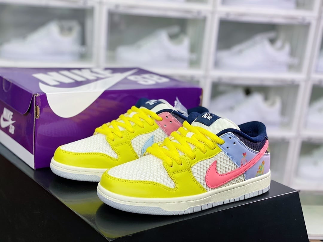 NK Dunk Low Amarelo Branco Arco-íris