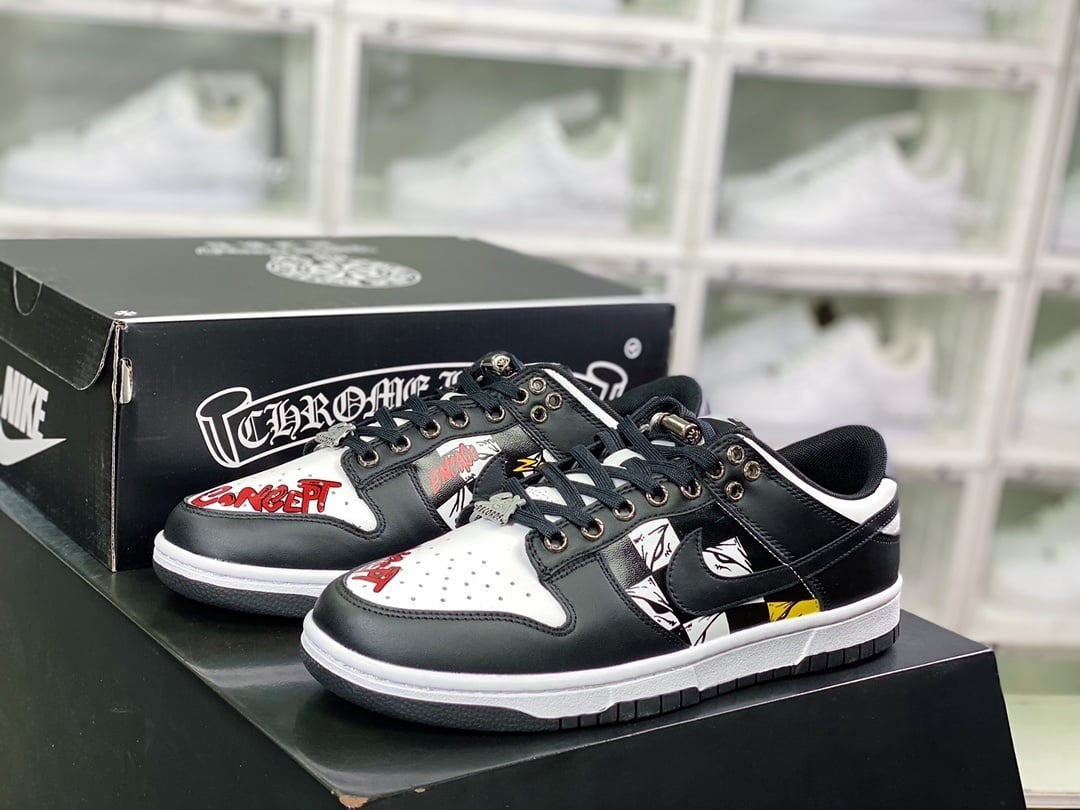 NK Dunk Low Preto Branco Chrome Heart