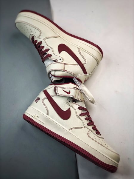 Air Force 107 Mid Cinco Faixas Bege Branco e Vinho - Vista 6