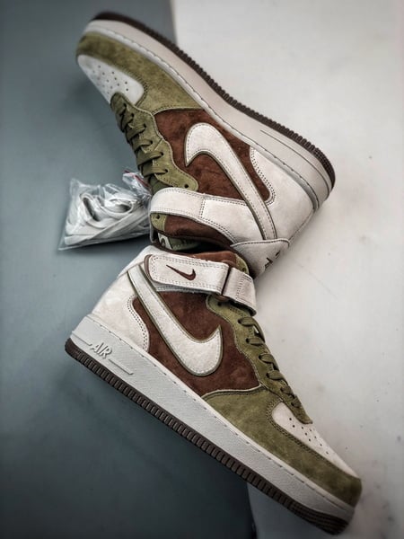 Air Force 107 Mid Bege Marrom e Verde Camurca - Vista 6