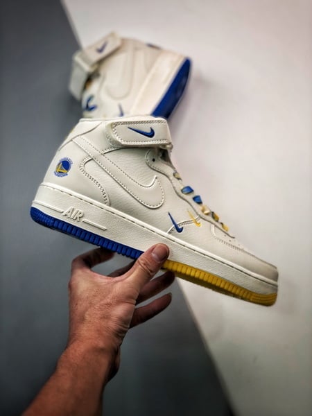 Air Force 107 Mid Azul e Amarelo Cordao Pequeno Gancho - Vista 4