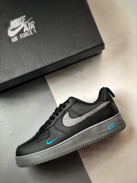 Nike Air Force 1 Low 07 Preto e Azul - Vista 8
