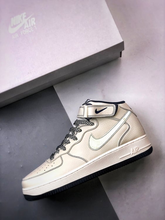 Air Force 1 07 Mid Bege e Azul Escuro - Vista 8