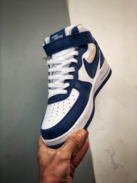 Air Force 1 Mid By You LV Branco e Azul Estampado - Vista 5