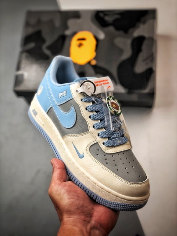 Bape x Air Force 1 Low Cinza e Azul - Vista 1