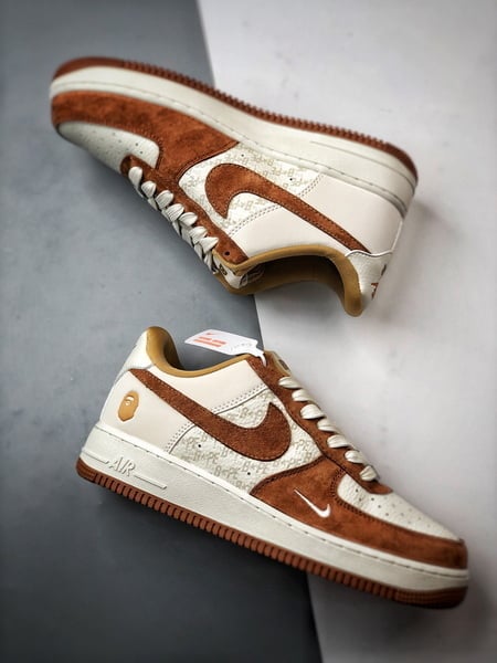 Bape x Air Force 1 Low Bege e Castanho Patchwork - Vista 6