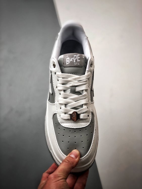 Bape x Air Force 1 Sta Low Cinza e Branco Patente - Vista 9
