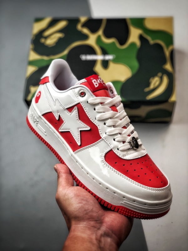 Bape x Air Force 1 Sta Low Vermelho e Branco Verniz - Vista 1