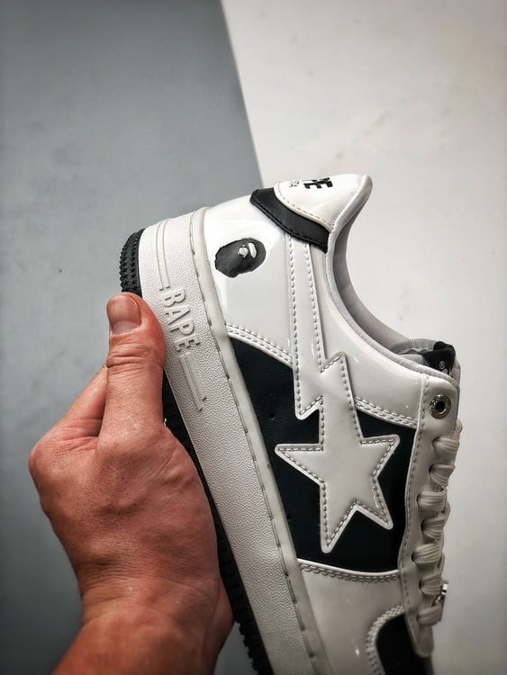 Bape x Air Force 1 Sta Low Preto e Branco Patente - Vista 2