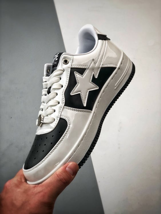 Bape x Air Force 1 Sta Low Preto e Branco Patente - Vista 5