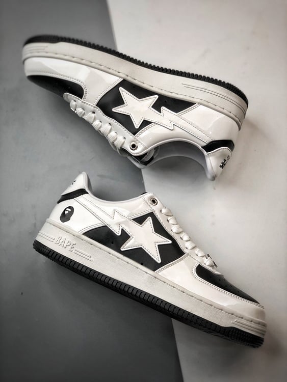 Bape x Air Force 1 Sta Low Preto e Branco Patente - Vista 6