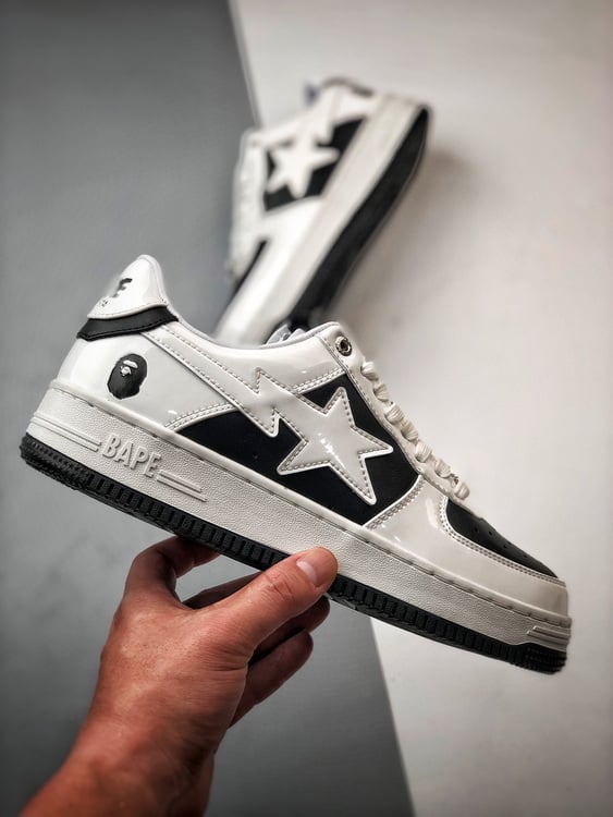 Bape x Air Force 1 Sta Low Preto e Branco Patente - Vista 7