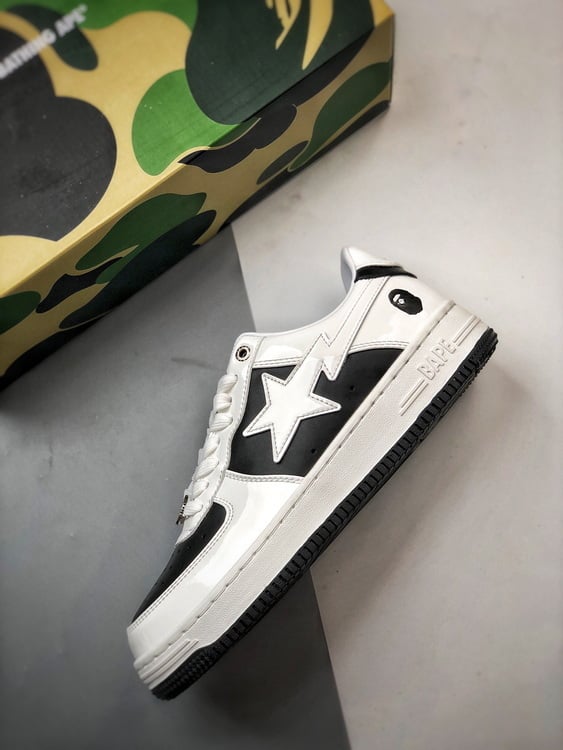 Bape x Air Force 1 Sta Low Preto e Branco Patente - Vista 8