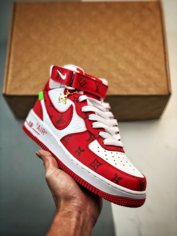LV x NK Air Force 1 Mid Colaboracao Branco e Vermelho